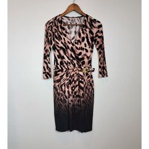 Jennifer Lopez Women's Size XS Fitted Faux Belted Faux Wrap Animal Print Dress